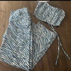 Blue Zebra Print Flare Jeans